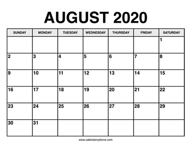 August Calendar 2020