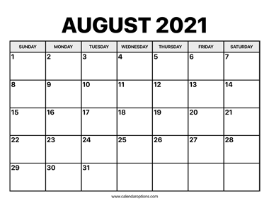 August Calendar 2021