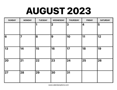 August Calendar 2023