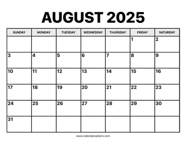 August Calendar 2025