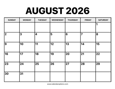 August Calendar 2026