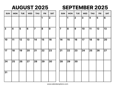 August and September 2025 Calendar