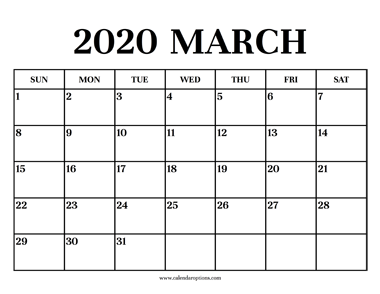 Calendar 2020 March