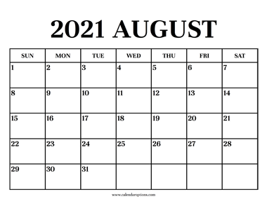 Calendar 2021 August