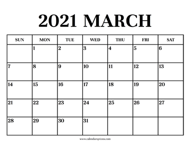 Calendar 2021 March