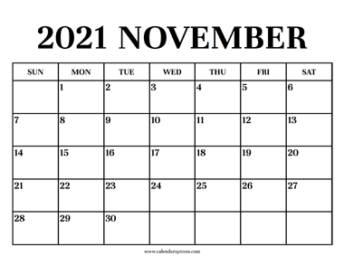 Calendar 2021 November