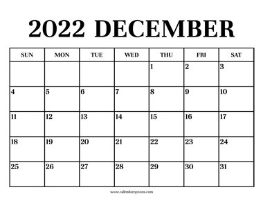 Calendar 2022 December