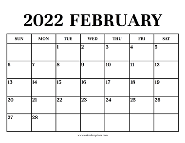 Calendar 2022 February