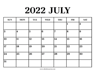 Calendar 2022 July