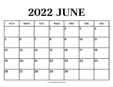 Calendar 2022 June