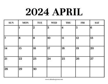 Calendar 2024 April
