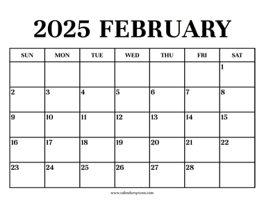 Calendar 2025 February