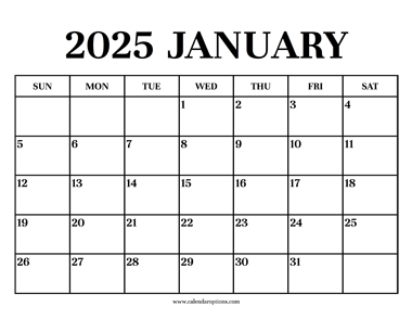 Calendar 2025 January