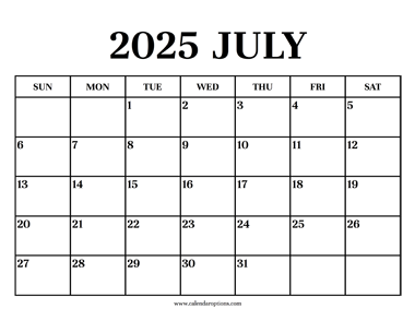 Calendar 2025 July