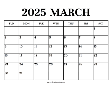 Calendar 2025 March