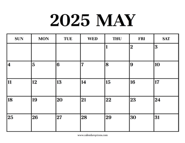 Calendar 2025 May