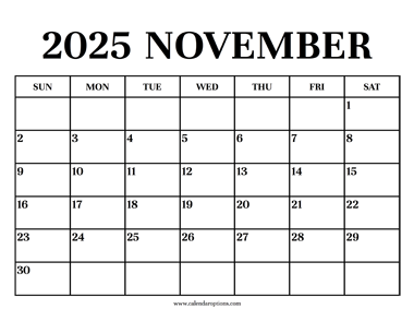 Calendar 2025 November