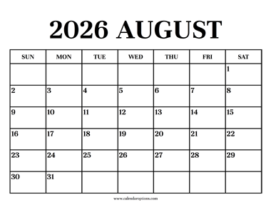 Calendar 2026 August