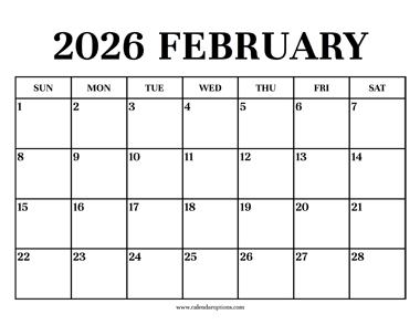 Calendar 2026 February