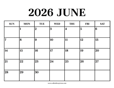 Calendar 2026 June