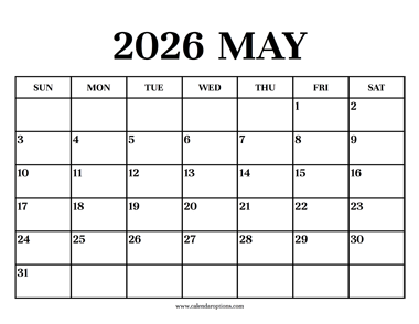 Calendar 2026 May