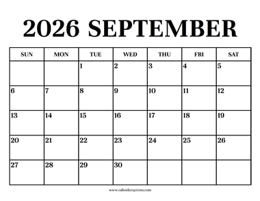 Calendar 2026 September
