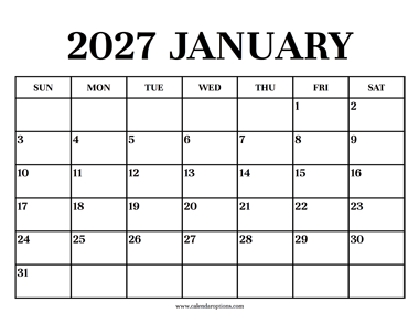 Calendar 2027 January