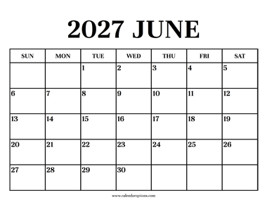 Calendar 2027 June