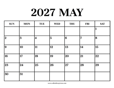 Calendar 2027 May