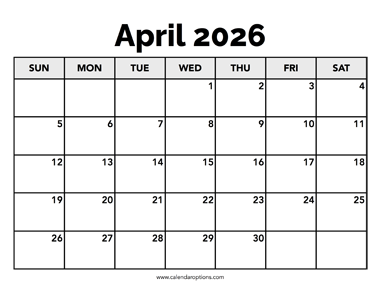 Calendar April 2026