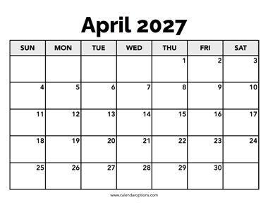 Calendar April 2027