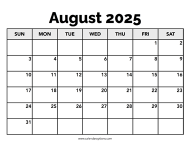 Calendar August 2025