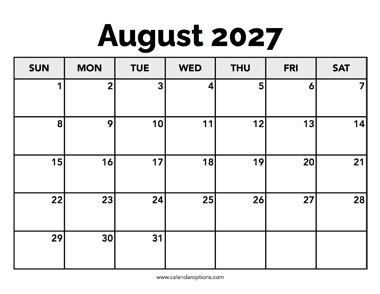 Calendar August 2027