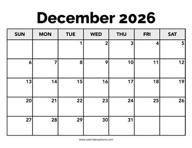 Calendar December 2026