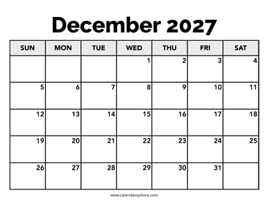 Calendar December 2027
