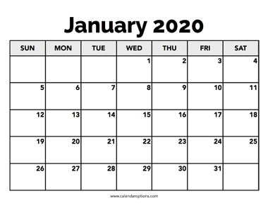 Calendar January 2020