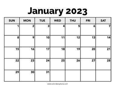 Calendar January 2023