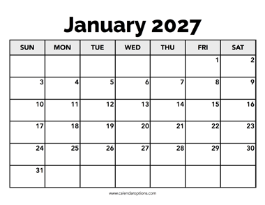 Calendar January 2027