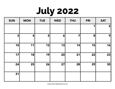 Calendar July 2022