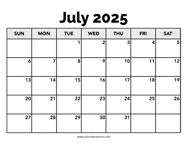 Calendar July 2025
