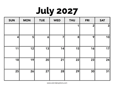 Calendar July 2027