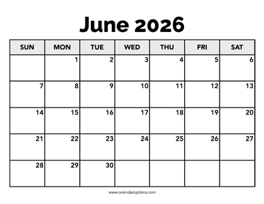 Calendar June 2026