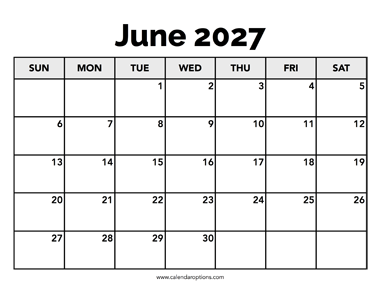 Calendar June 2027