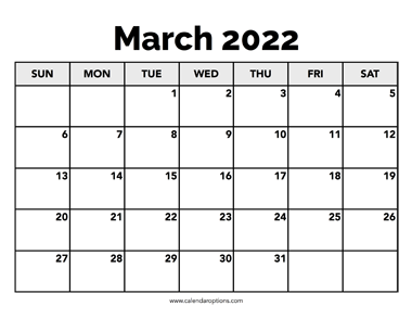 Calendar March 2022