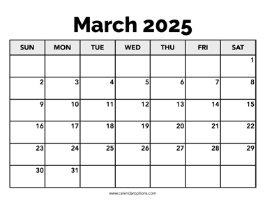 Calendar March 2025