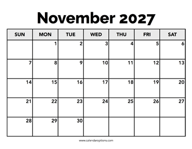Calendar November 2027