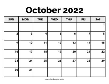 Calendar October 2022