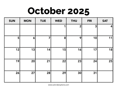 Calendar October 2025