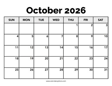 Calendar October 2026