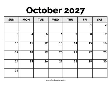 Calendar October 2027